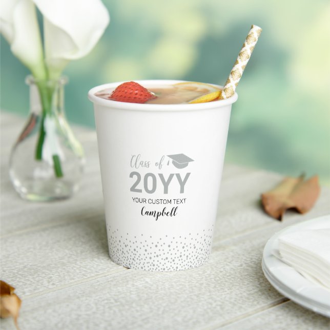 Silver Modern Confetti Graduation Party Paper Cups (Insitu)