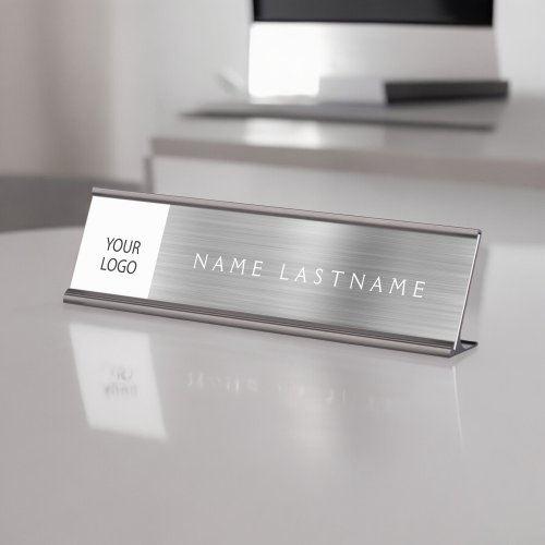 Silver Modern Custom Logo Executive Professional Desk Name Plate
