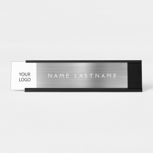 Silver Modern Custom Logo Executive Professional Desk Name Plate | Zazzle