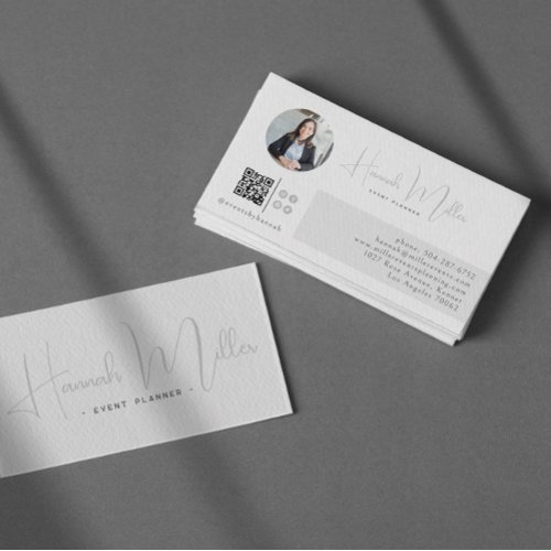 Silver  Modern Elegant Minimalist Photo QR Code Business Card