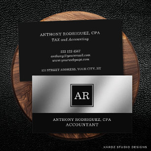 Silver Modern Elegant Monogram Accountant Business Card