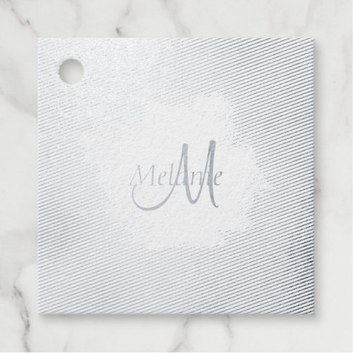 Silver Modern Elegant Monogram Real Foil Template Foil Favor Tags