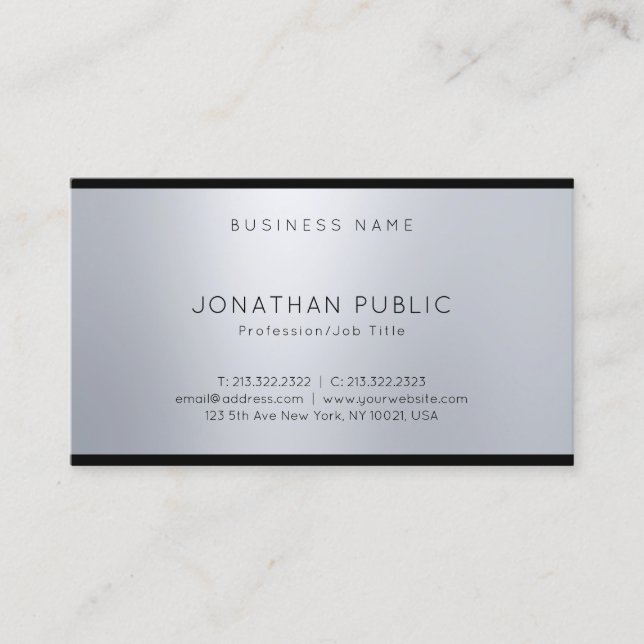 Silver Modern Elegant Professional Glamorous Plain Business Card (Front)