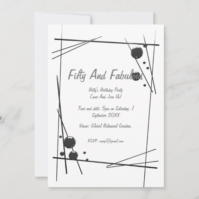 Silver Modern Frame Fifty And Fabulous Birthday Invitation (Front)