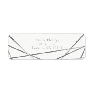 Silver Modern Geometric Line Glam Party Invitation Label