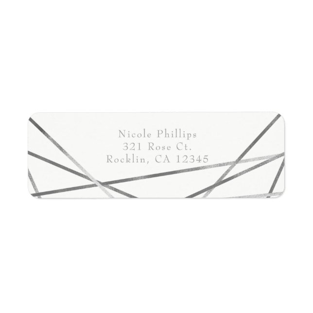 Silver Modern Geometric Line Glam Party Invitation Label (Front)