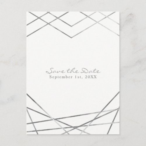 Silver Modern Geometric Lines Chic Save the Date Announcement Postcard