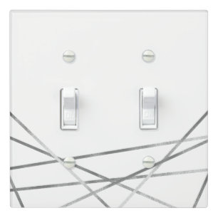 Silver Modern Geometric Lines Custom Glam Decor Light Switch Cover