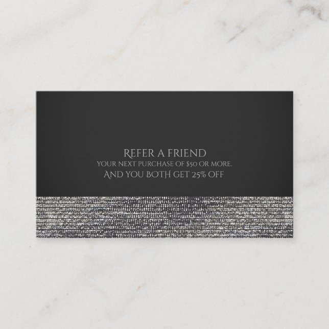 Silver Modern Glam Sequins Chic Refer a Friend Referral Card (Front)