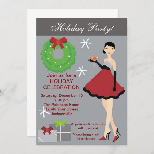 Silver Modern Holiday Cocktail  Party Invitation