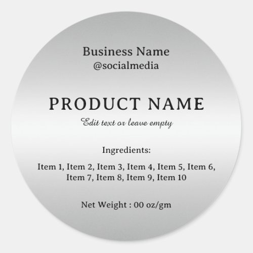 Silver Modern Ingredients Product Label