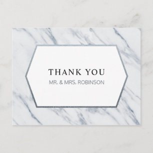 Silver Modern Marble Thank You Postcard