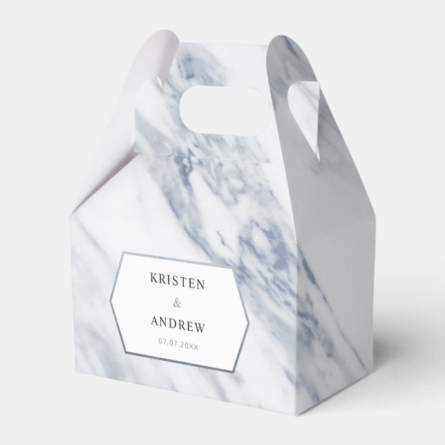 Silver Modern | Marble Wedding Favor Box (Front Side)