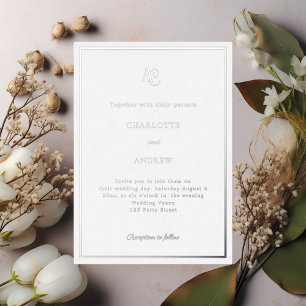 Silver modern monogram luxury wedding foil invitation