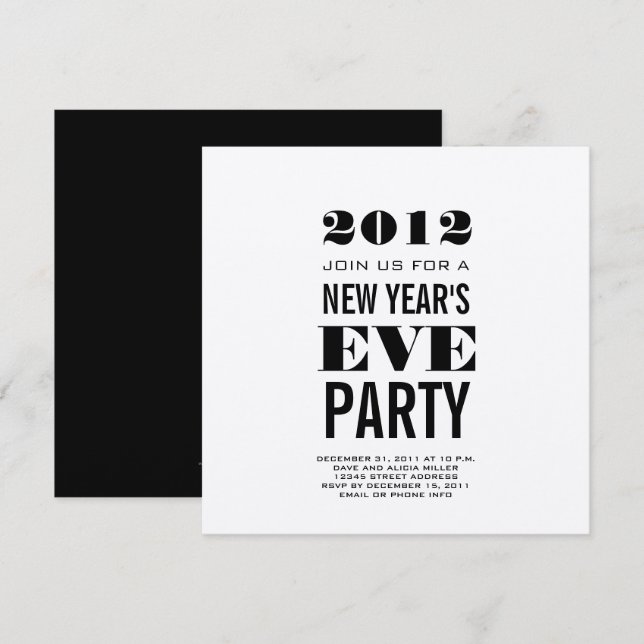 Silver Modern New Year's Eve Party Invite (Front/Back)