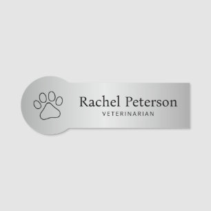 Silver Modern Paw Print Veterinary Name Tag