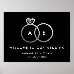 Silver Modern Rings Wedding Welcome Sign