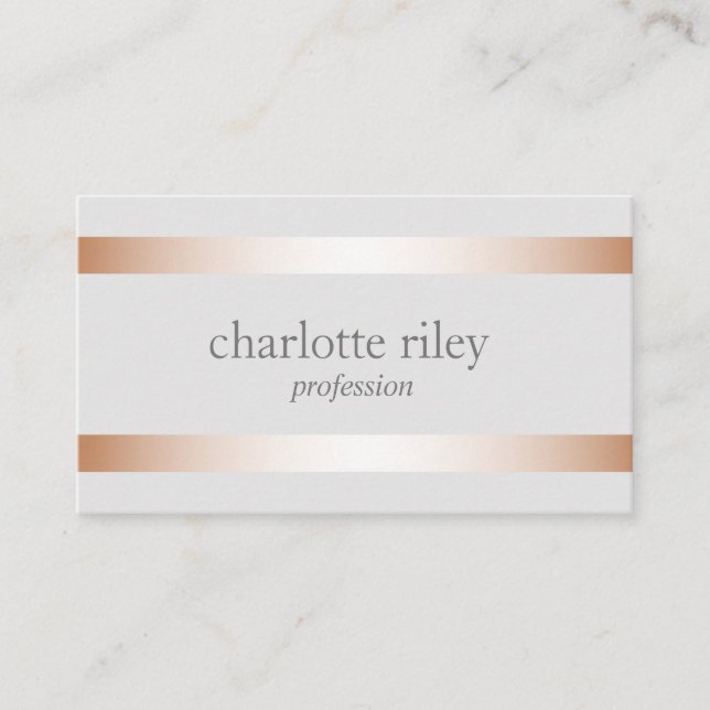 Silver  Modern Rose Gold Stripes Stylish  Business Card (Front)