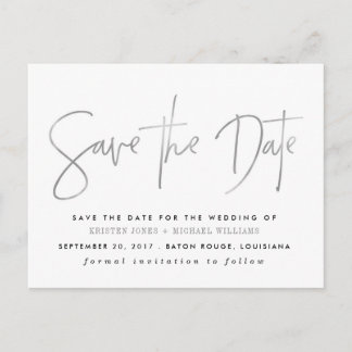 Silver Modern Save the Date Announcement Postcard