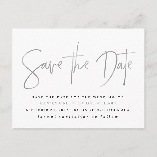 Silver Modern Save the Date Announcement Postcard (Front)