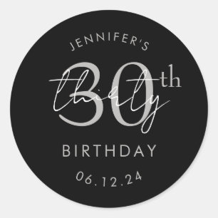 Silver Modern Script 30th Birthday Party Black Classic Round Sticker