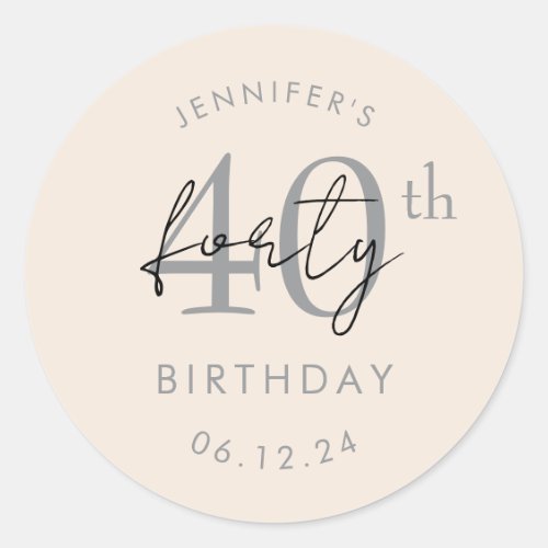 Silver Modern Script 40th Birthday Party Champagne Classic Round Sticker