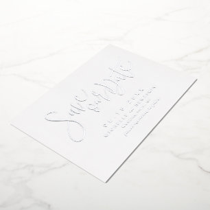 Silver Modern Script Simple Save The Date Foil Invitation