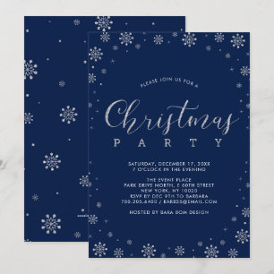 Silver Modern Snowflakes Christmas Dinner Party Invitation