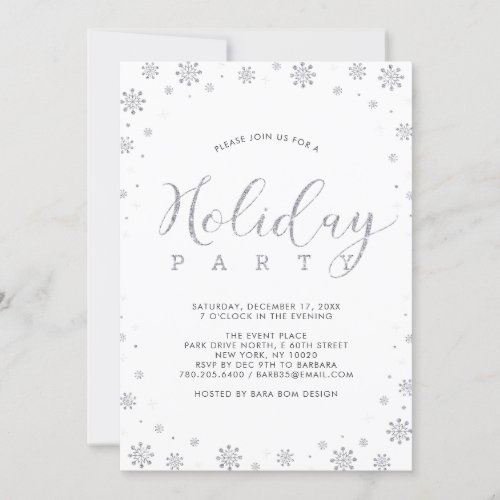 Silver  Modern Snowflakes Holiday Party Invitation
