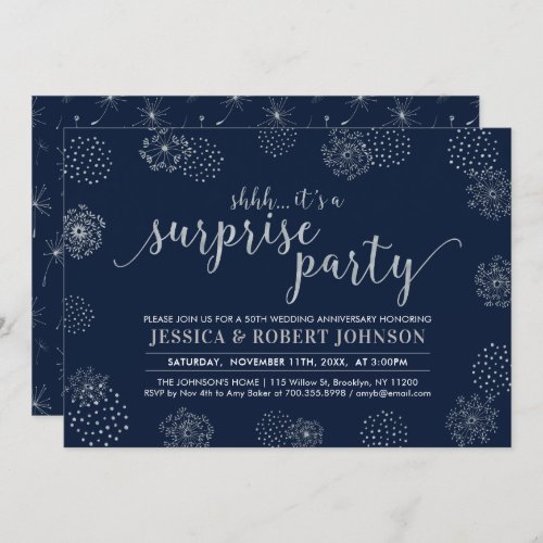 Silver  Modern Surprise 25th Wedding Anniversary Invitation