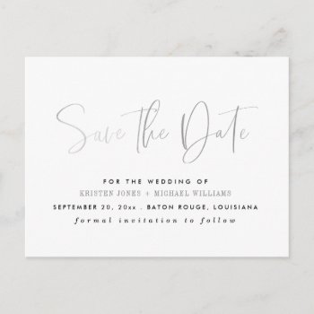 Silver Modern Typography Save The Date Announcement Postcard by fancypaperie at Zazzle