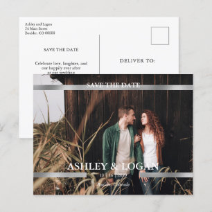 Silver Modern Wedding Save the Date Photo Announcement Postcard