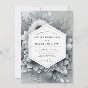 Silver Monochromatic Bloom Wedding Invitation