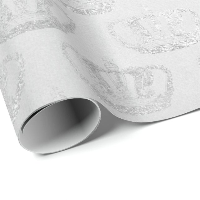 Silver Monochromatic Crown Princess Gray Glam Vip Wrapping Paper (Roll Corner)