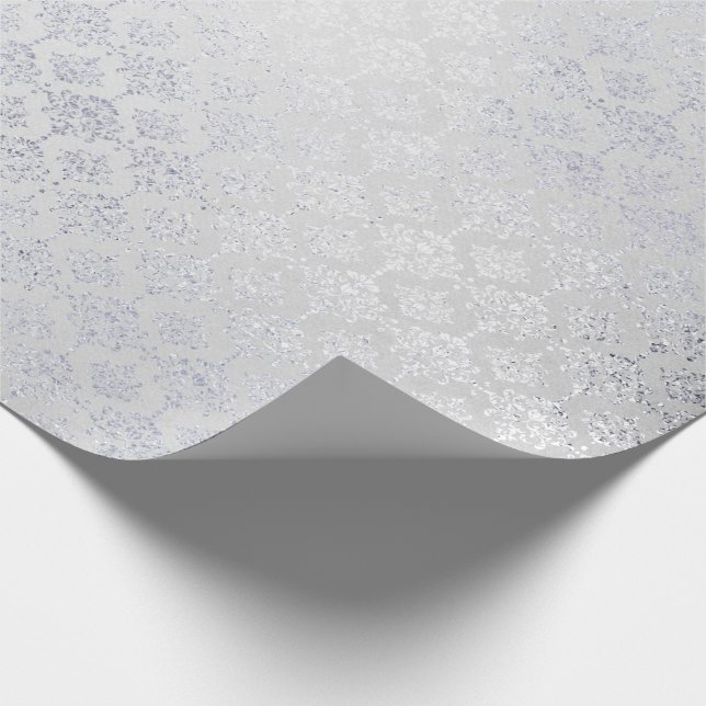 Silver Monochromatic Fairy Gray Royal Damask Flora Wrapping Paper (Corner)