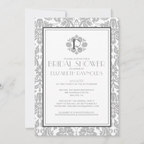 Silver Monogram Damask Bridal Shower Invitations