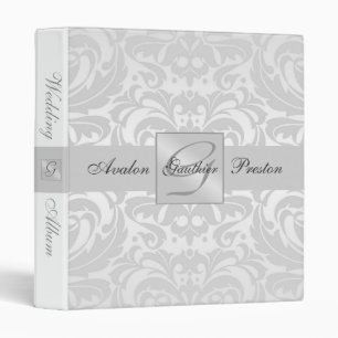 Silver Monogram Damask Wedding Album Binder