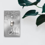 Silver Monogram Faux Glitter Drips Pretty Girly Light Switch Cover<br><div class="desc">This design is a photo and not made with any actual glitter or sequins. It may be personalized in the area provided by changing the photo and/or text. Or it can be customized by clicking Personalize this Template and then choosing the click to customize further option and delete or change...</div>