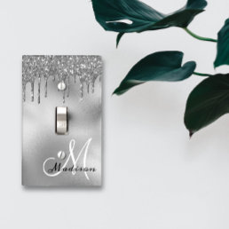 Silver Monogram Faux Glitter Drips Pretty Girly Light Switch Cover