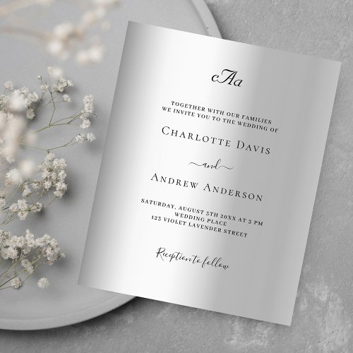 Silver monogram formal budget wedding invitation