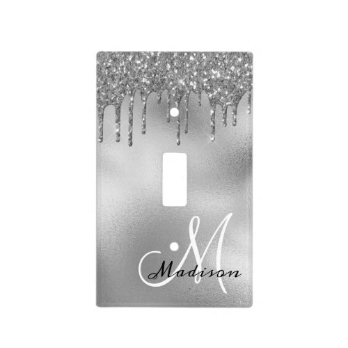 Silver Monogram Glitter Drips Pretty Girly Light Switch Cover