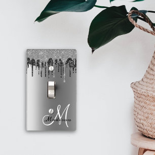 Silver Monogram Glitter Drips Pretty Light Switch  Cover