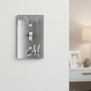Silver Monogram Glitter Drips Pretty Light Switch Cover