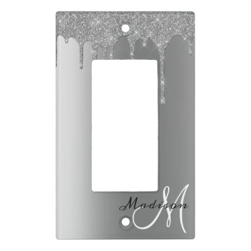 Silver Monogram Glitter Drips Pretty Rocker Light Switch Cover