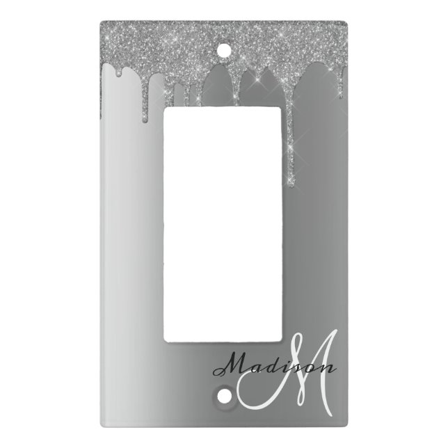 Silver Monogram Glitter Drips Pretty Rocker Light Switch Cover (Front)