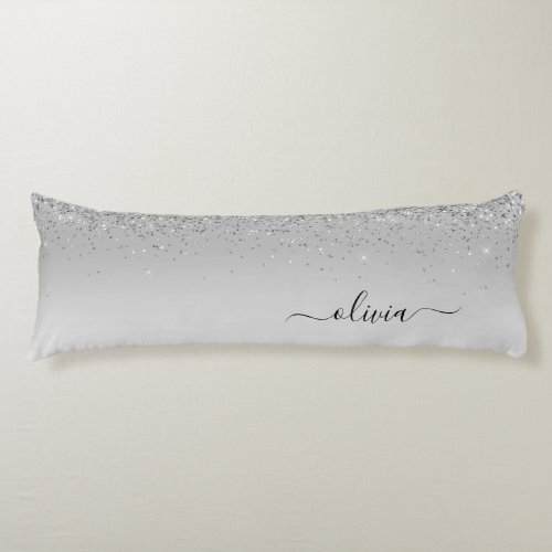 Silver Monogram Glitter Sparkle Girly Script Body Pillow
