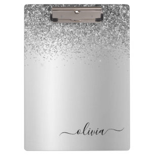 Silver Monogram Glitter Sparkle Girly Script Clipboard