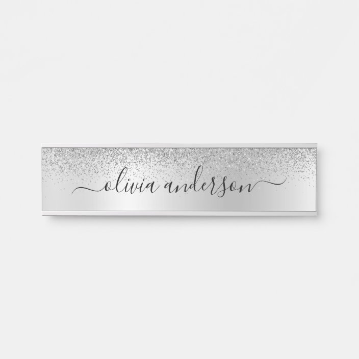 Silver Monogram Glitter Sparkle Girly Script Door Sign | Zazzle.com