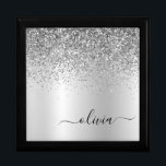 Silver Monogram Glitter Sparkle Girly Script Gift Box<br><div class="desc">Silver Faux Foil Metallic Sparkle Glitter Brushed Metal Monogram Name Jewelry Keepsake Box. This makes the perfect graduation,  birthday,  wedding,  bridal shower,  anniversary,  baby shower or bachelorette party gift for someone that loves glam luxury and chic styles.</div>