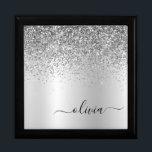 Silver Monogram Glitter Sparkle Girly Script Gift Box<br><div class="desc">Silver Faux Foil Metallic Sparkle Glitter Brushed Metal Monogram Name Jewelry Keepsake Box. This makes the perfect graduation,  birthday,  wedding,  bridal shower,  anniversary,  baby shower or bachelorette party gift for someone that loves glam luxury and chic styles.</div>